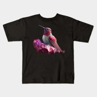 Crystal Hummingbird perched on Crystals Kids T-Shirt